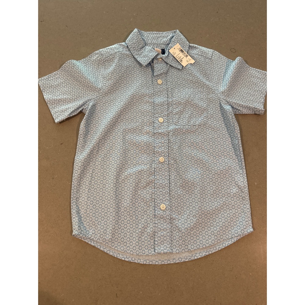Boys'‎ Light Blue Patterned Short Sleeve Button-Down Shirt size 5/6